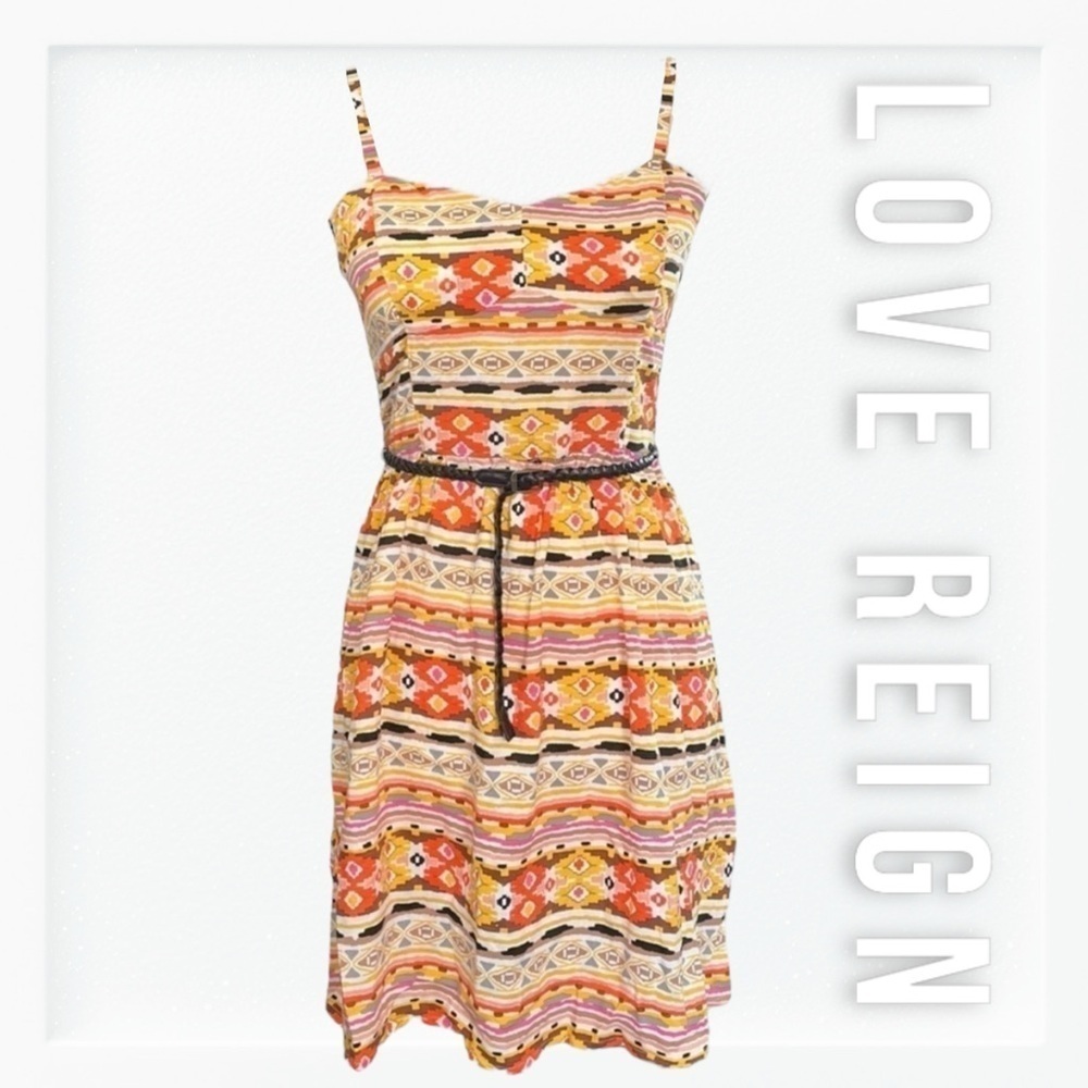 NWT Love Reign Vibrant Print Sweetheart Sundress with Belt sz M